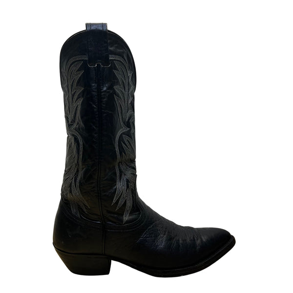 Nocona Men’s Black Leather Intricate Stitching Western Cowboy Boots Size 10 D