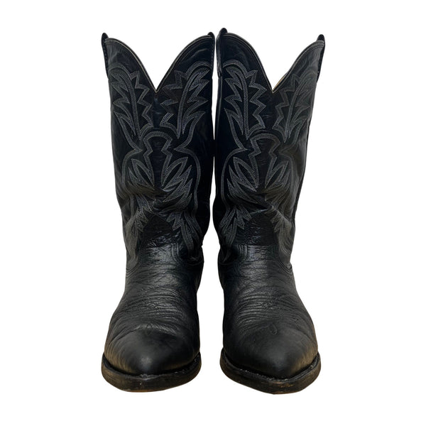 Nocona Men’s Black Leather Intricate Stitching Western Cowboy Boots Size 10 D