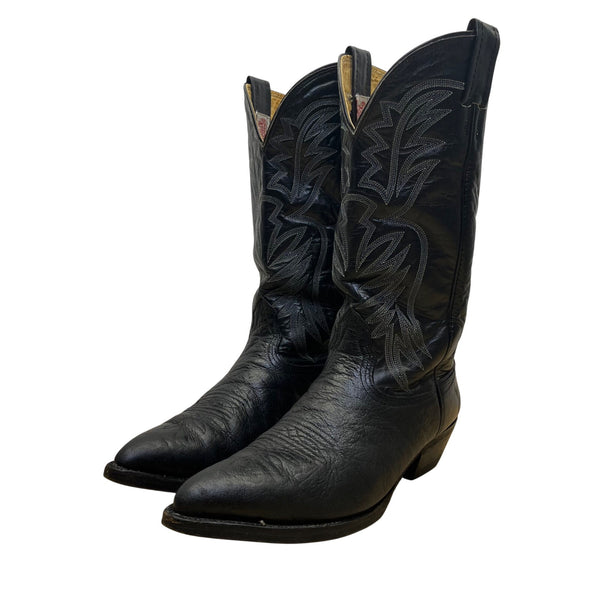 Nocona Men’s Black Leather Intricate Stitching Western Cowboy Boots Size 10 D