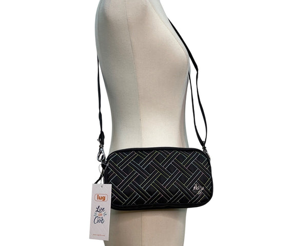 Lug Quilted Black Colorful Stitching & Adjustable Strap Coupe XL Crossbody Bag