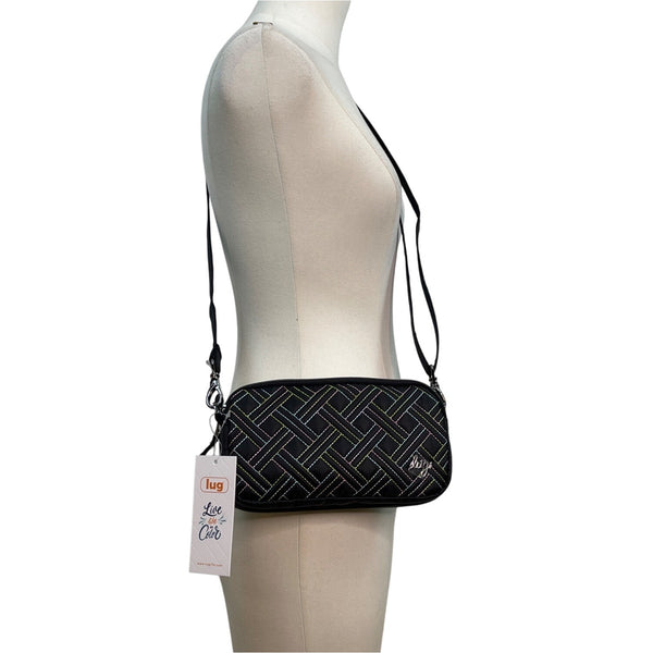 Lug Quilted Black Colorful Stitching & Adjustable Strap Coupe XL Crossbody Bag