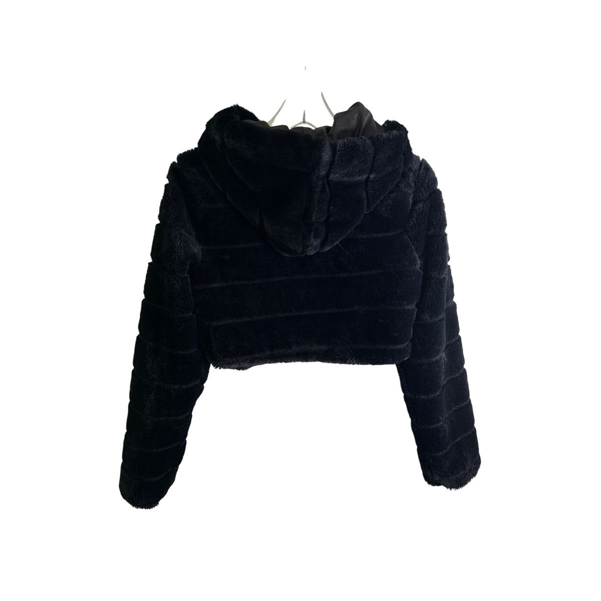 Wildcat Womens Black Faux Fur Hooded Cropped Jacket Size S Stylish Warm Outerwear