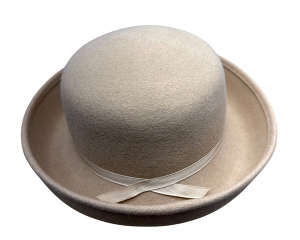 Vintage Women's Beige Sport Felt Bowler Hat One Size 22in Circumference