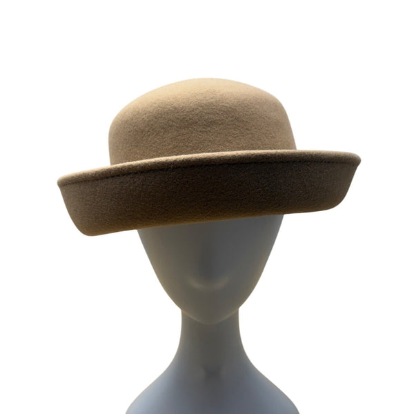 Vintage Women's Beige Sport Felt Bowler Hat One Size 22in Circumference