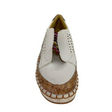White Slip-On Woven Leather Shoes With Cork Trim For Women Size