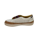 White Slip-On Woven Leather Shoes With Cork Trim For Women Size