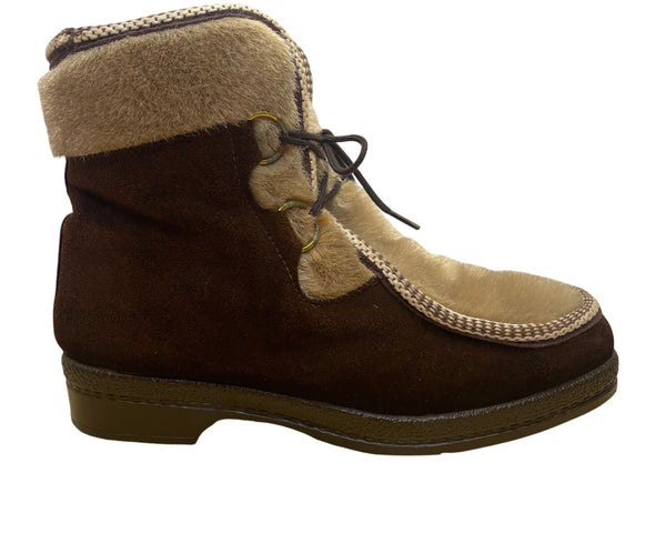 Yodelers Women’s Brown Suede Fur-Lined Lace-Up Winter Boots Size 7.5