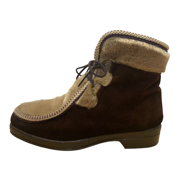 Yodelers Women’s Brown Suede Fur-Lined Lace-Up Winter Boots Size 7.5