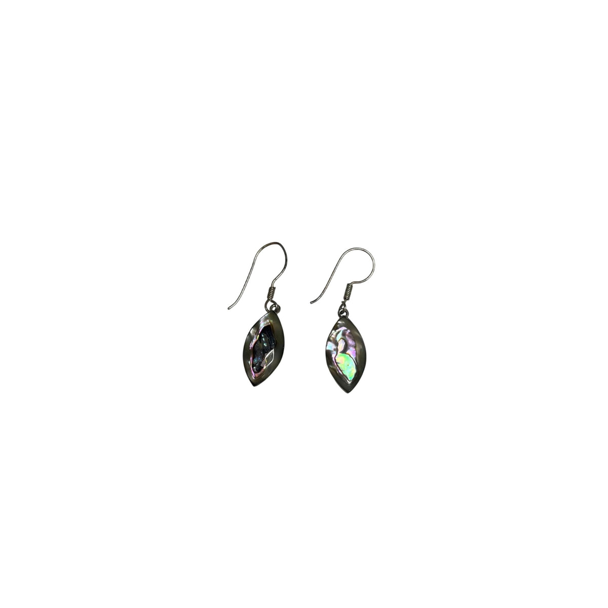 Abalone Womens Silver Drop Earrings Iridescent Shell Inlay Oval Shape Lightweight