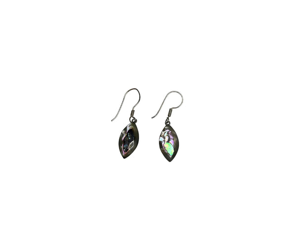 Abalone Womens Silver Drop Earrings Iridescent Shell Inlay Oval Shape Lightweight