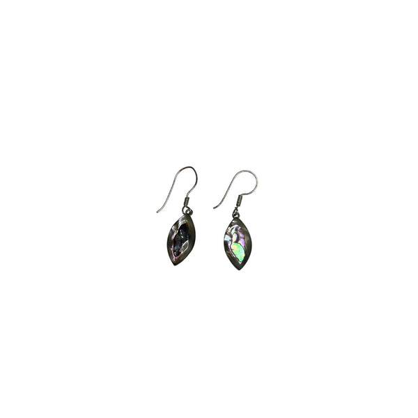 Abalone Womens Silver Drop Earrings Iridescent Shell Inlay Oval Shape Lightweight
