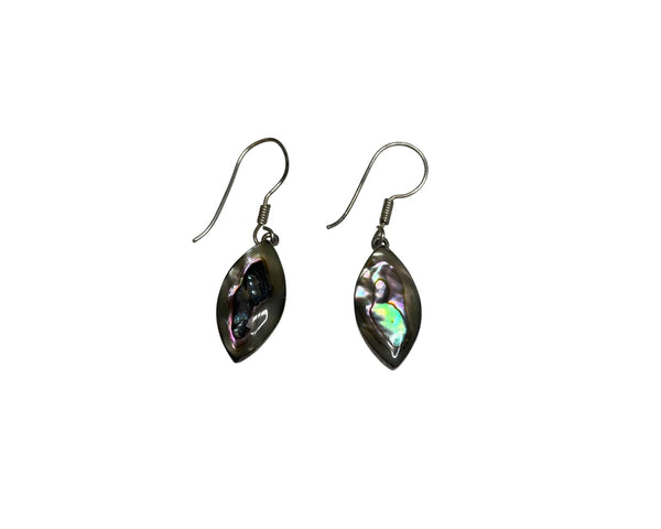 Abalone Womens Silver Drop Earrings Iridescent Shell Inlay Oval Shape Lightweight