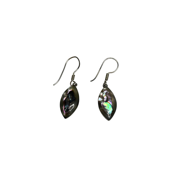Abalone Womens Silver Drop Earrings Iridescent Shell Inlay Oval Shape Lightweight