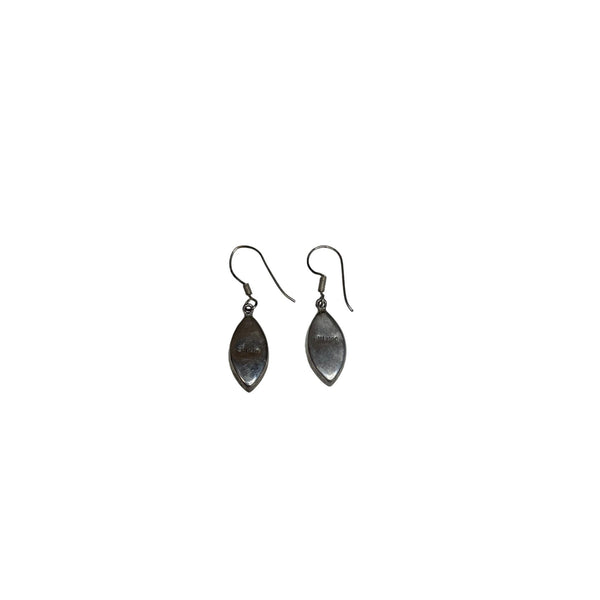 Abalone Womens Silver Drop Earrings Iridescent Shell Inlay Oval Shape Lightweight