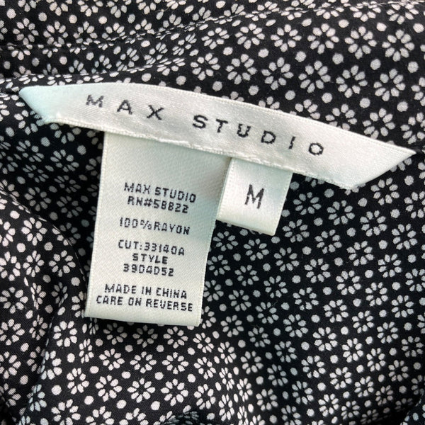 Max Studio Womens Black & White Floral Button-Up Shirt Dress With Belt Sz M