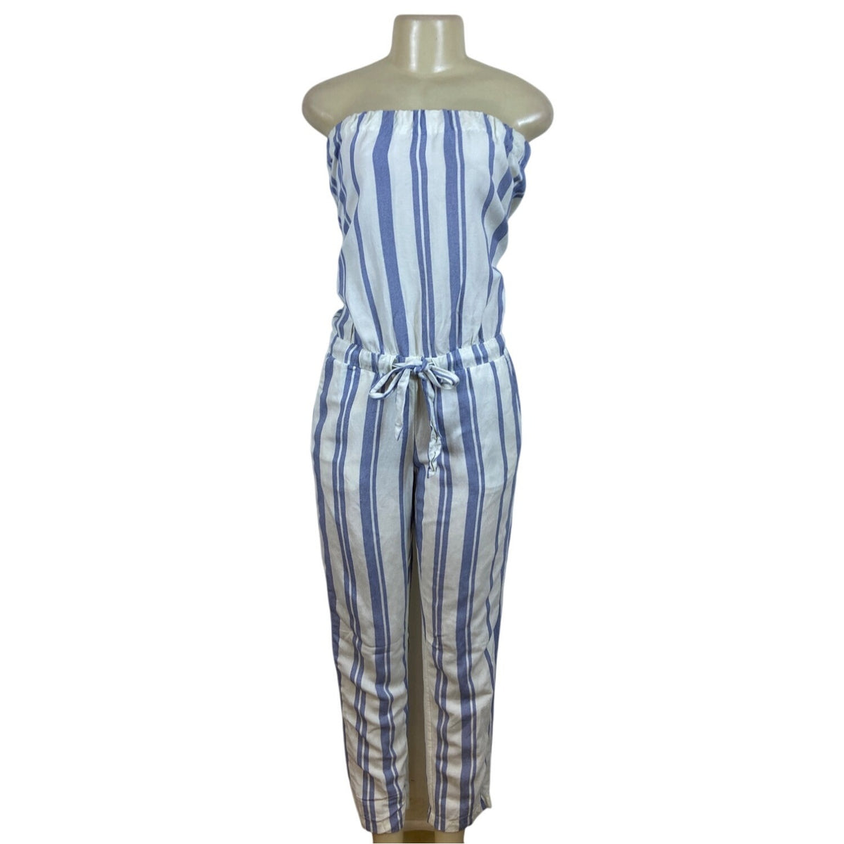 Ann Taylor Loft Womens Blue White Striped Linen Blend Jumpsuit Chic Style Size S