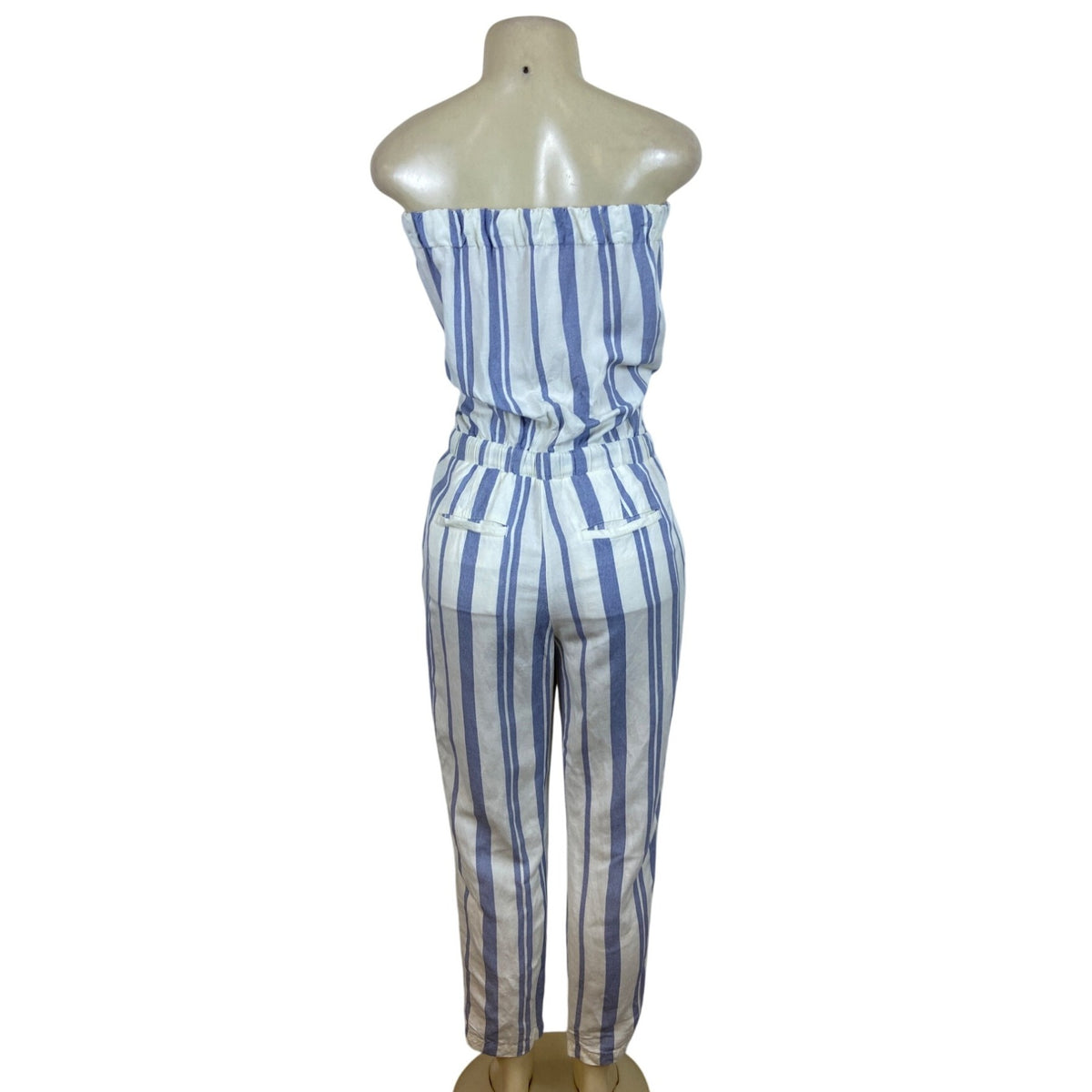Ann Taylor Loft Womens Blue White Striped Linen Blend Jumpsuit Chic Style Size S