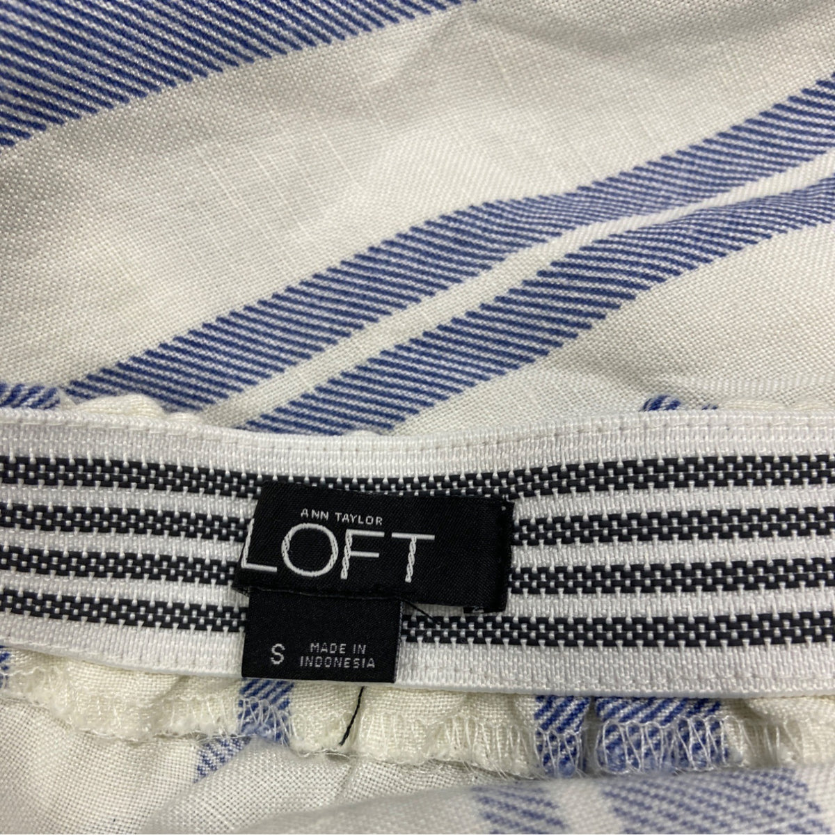 Ann Taylor Loft Womens Blue White Striped Linen Blend Jumpsuit Chic Style Size S