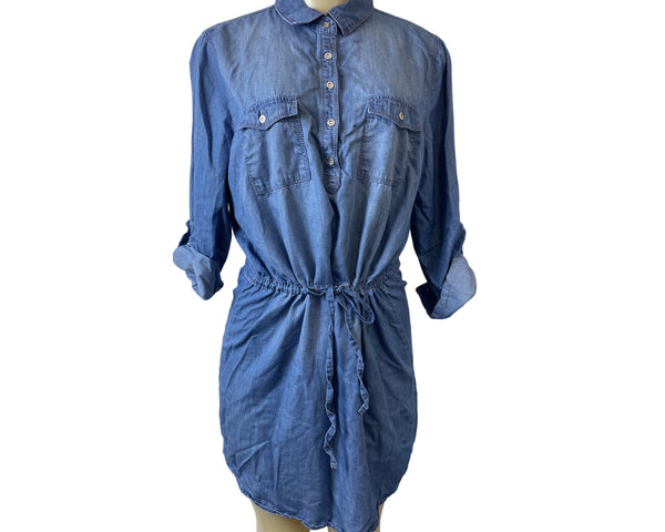 Gloria Vanderbilt Blue Denim Button-Up Shirt Dress Sz M