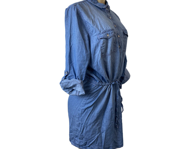 Gloria Vanderbilt Blue Denim Button-Up Shirt Dress Sz M