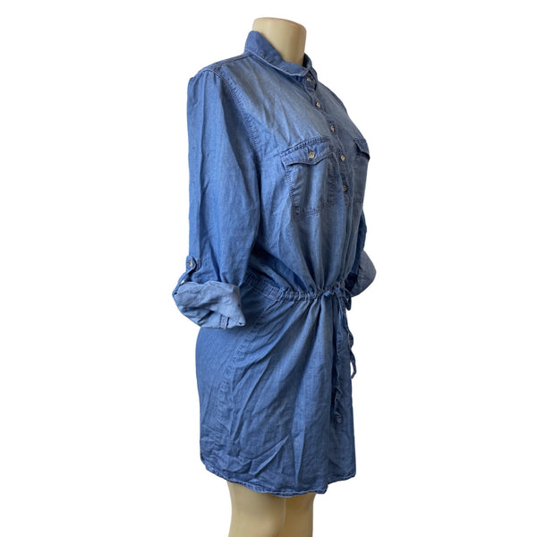 Gloria Vanderbilt Blue Denim Button-Up Shirt Dress Sz M
