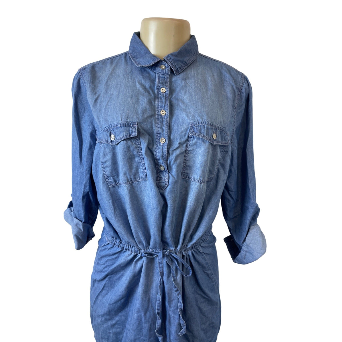 Gloria Vanderbilt Blue Denim Button-Up Shirt Dress Sz M