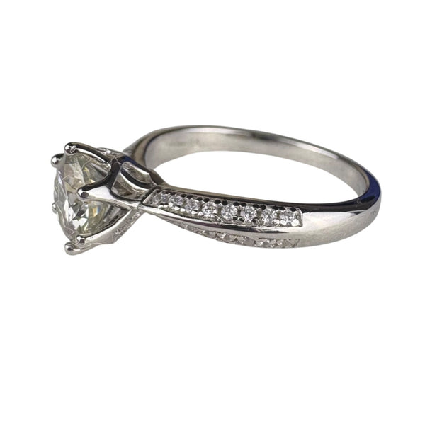 6 Moissanite Solitaire Engagement Ring Silver Tone Pave Band Includes Certificate