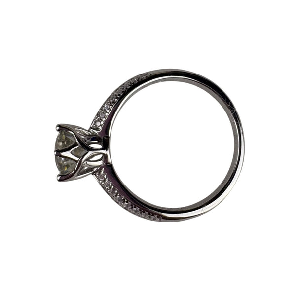 6 Moissanite Solitaire Engagement Ring Silver Tone Pave Band Includes Certificate