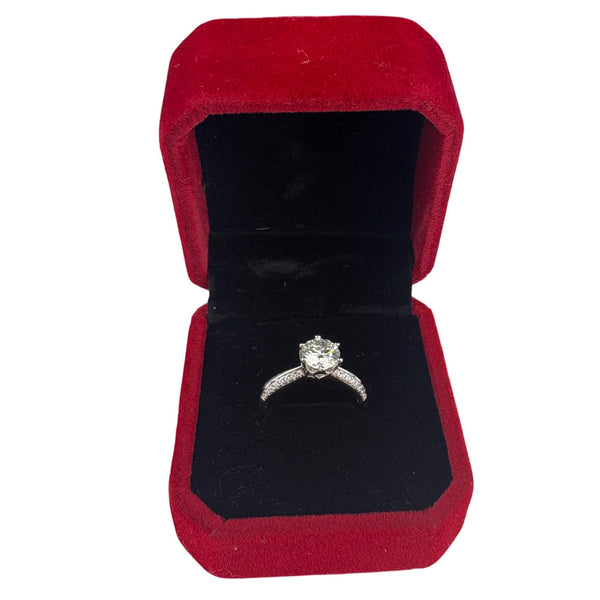 6 Moissanite Solitaire Engagement Ring Silver Tone Pave Band Includes Certificate