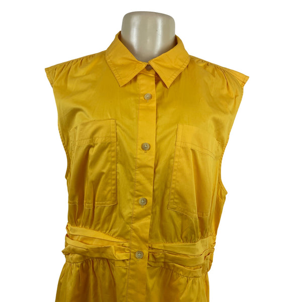 Derek Lam 10 Crosby Yellow Sleeveless Button-Down Shirt Dress Size 14