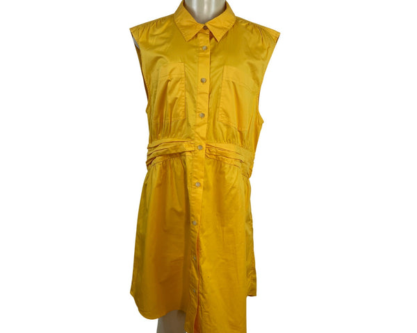 Derek Lam 10 Crosby Yellow Sleeveless Button-Down Shirt Dress Size 14