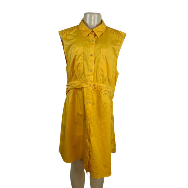Derek Lam 10 Crosby Yellow Sleeveless Button-Down Shirt Dress Size 14