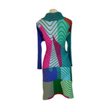 Colorful Long Sleeve Button-Up Dress Collared Neckline and Abstract Print Sz M/L