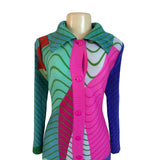 Colorful Long Sleeve Button-Up Dress Collared Neckline and Abstract Print Sz M/L