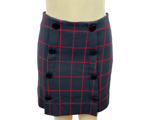 Loft Women's Black & Red Plaid High Rise Button Short Skirt Sz 0