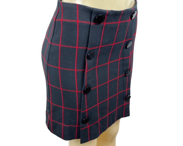Loft Women's Black & Red Plaid High Rise Button Short Skirt Sz 0
