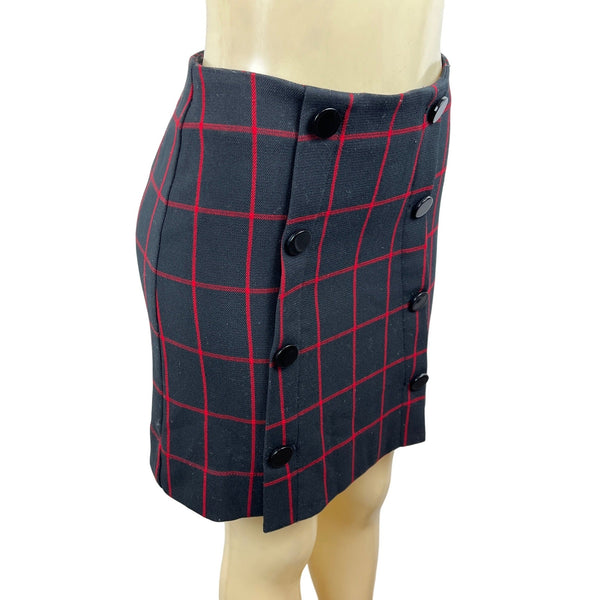 Loft Women's Black & Red Plaid High Rise Button Short Skirt Sz 0