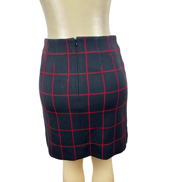Loft Women's Black & Red Plaid High Rise Button Short Skirt Sz 0