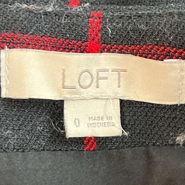Loft Women's Black & Red Plaid High Rise Button Short Skirt Sz 0