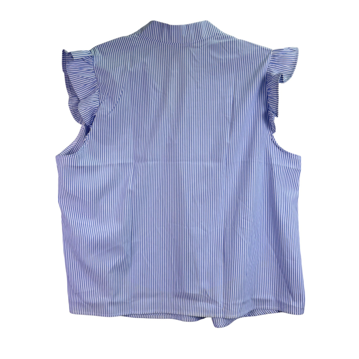 Blue & White Striped Sleeveless Womens Top Polyester/Elastane Ruffle Trim Size 6