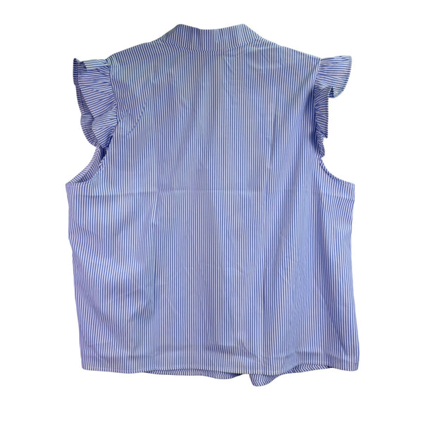 Blue & White Striped Sleeveless Womens Top Polyester/Elastane Ruffle Trim Size 6