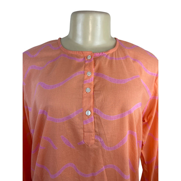 See Design Women’s Coral Long-Sleeve Tunic Blouse With Wave Pattern Sz L - New