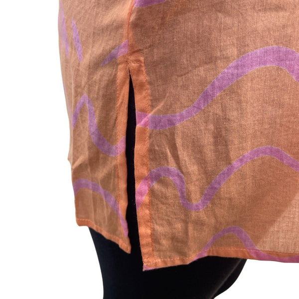 See Design Women’s Coral Long-Sleeve Tunic Blouse With Wave Pattern Sz L - New