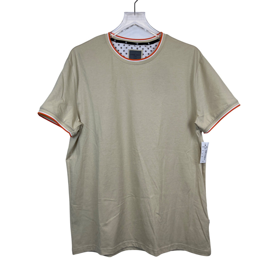 Asher Jones Mens Beige Cotton Graphic T-Shirt With Orange Accents Crew Neck Size L