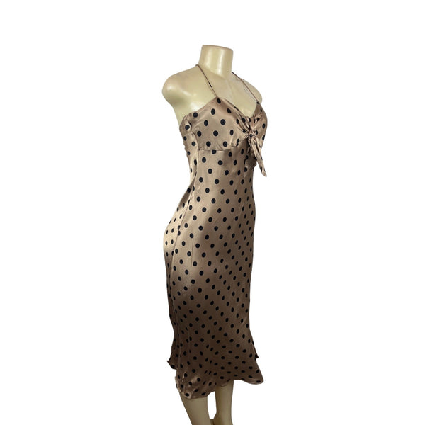 Zara Women's Beige & Black Halter Neck Bow Detail Midi Dress Sz S - New