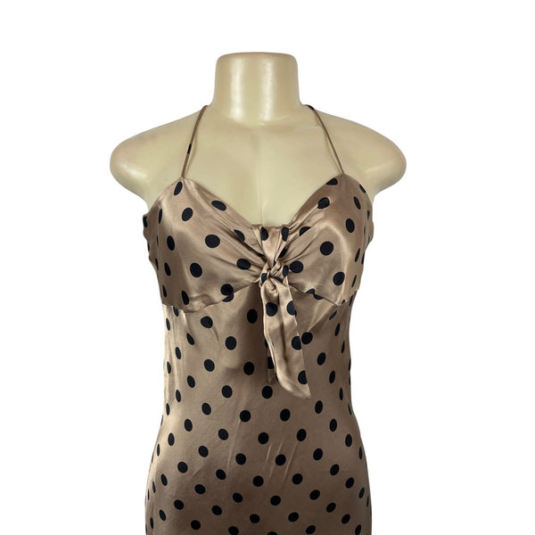 Zara Women's Beige & Black Halter Neck Bow Detail Midi Dress Sz S - New