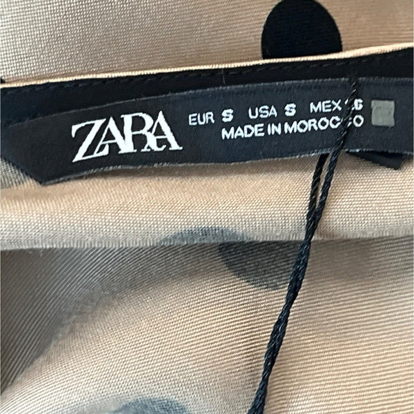 Zara Women's Beige & Black Halter Neck Bow Detail Midi Dress Sz S - New