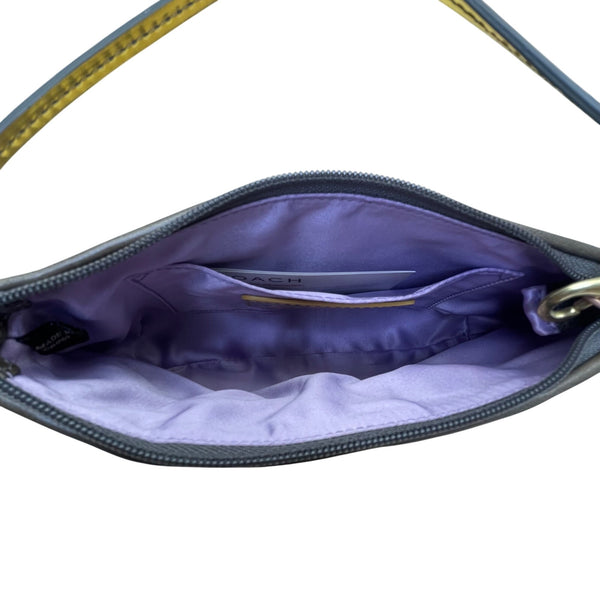 Coach Women’s Grey/Brown Satin Carriage Logo Gold-Tone Hardware Wristlet Clutch