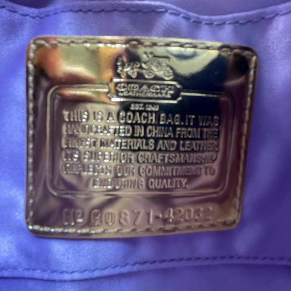 Coach Women’s Grey/Brown Satin Carriage Logo Gold-Tone Hardware Wristlet Clutch