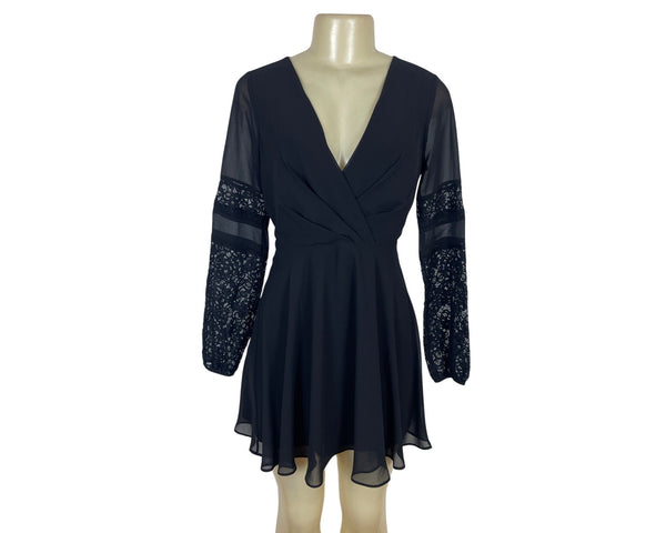 BCBGeneration Womens Black Long Sleeve Fit & Flare Dress With V-Neck Size 2